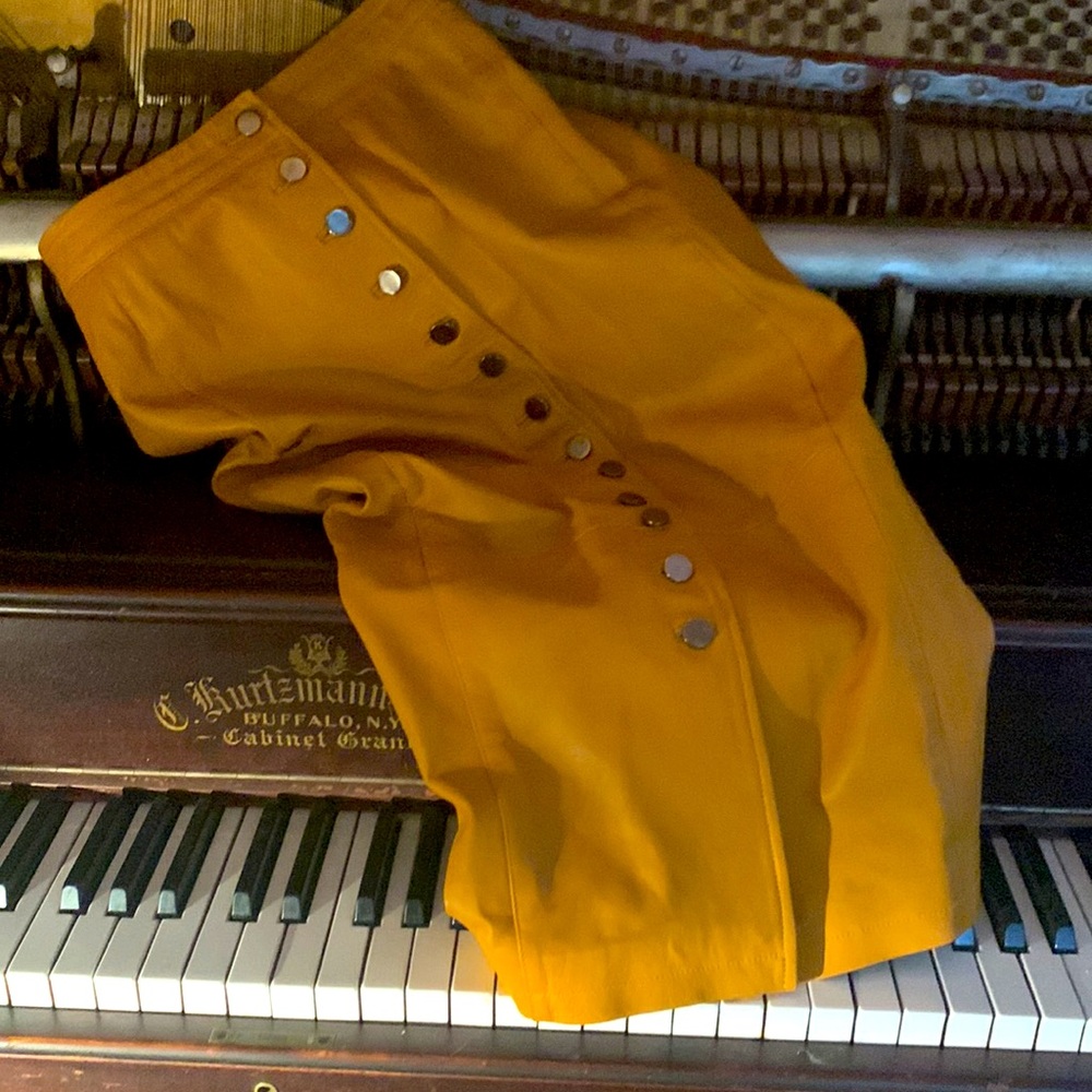 ANTHROPOLOGIE LEATHER SKIRT size 6 saffron lamb leather button up rich midi